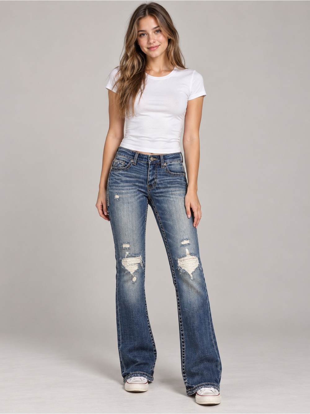 New BKE Aiden Distressed Bootleg Jeans 25S